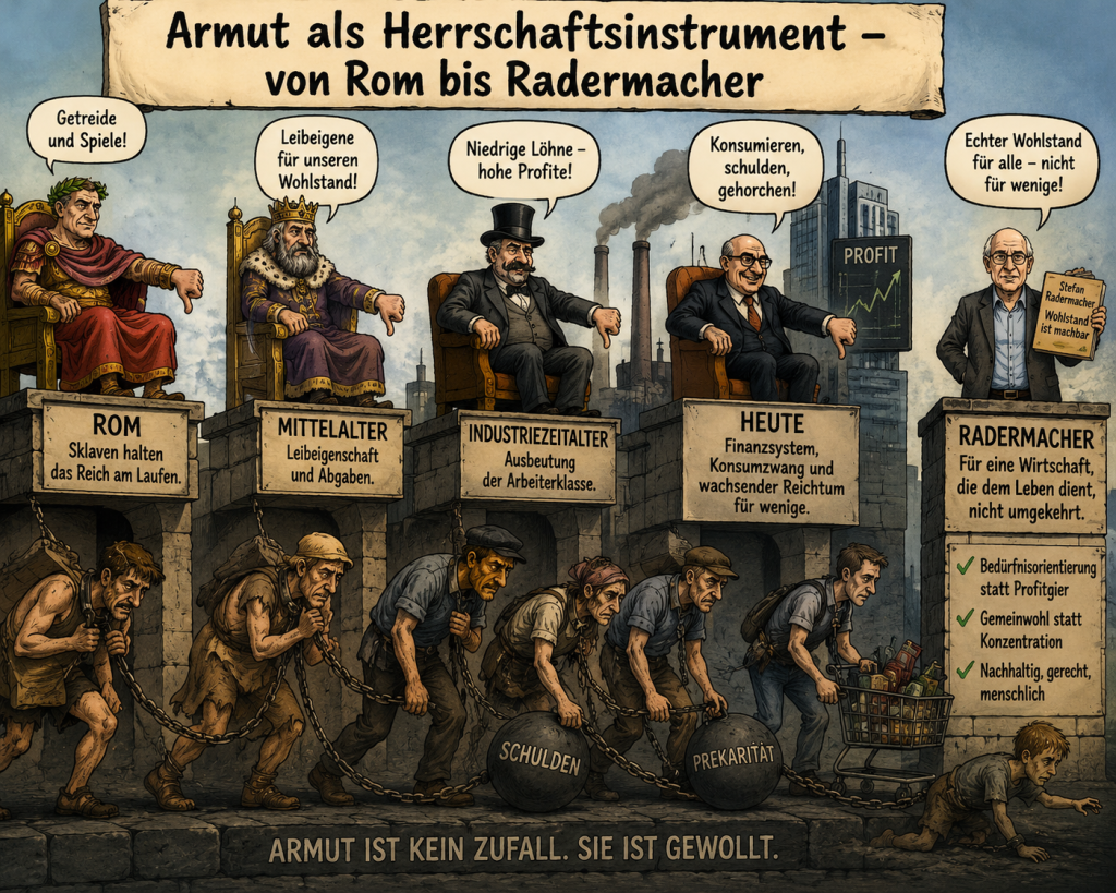 Karikatur zur sozialen Ungleichheit und Armut als Herrschaftsinstrument von der Antike bis zur Gegenwart